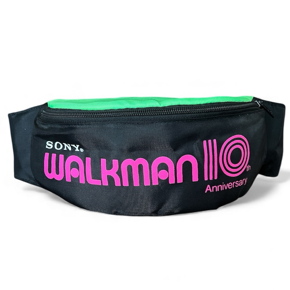Vintage Sony Walkman 1989 10th Anniversary Fanny Pack Belt Bag Neon Black